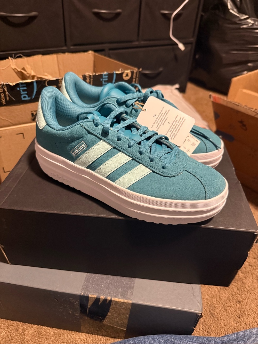 adidas Teal Suede Platform Sneaker with Light Teal Stripes